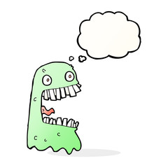 cartoon gross ghost with thought bubble