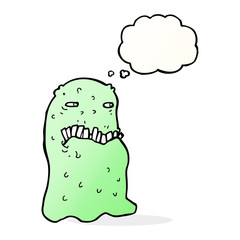 cartoon gross ghost with thought bubble