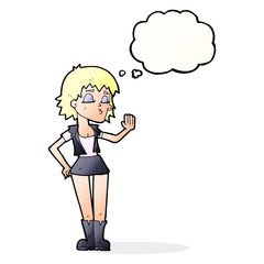 cartoon cool girl with thought bubble