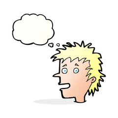 cartoon excited boy with thought bubble