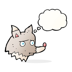 cartoon unhappy wolf with thought bubble