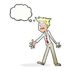 cartoon stressed man with thought bubble