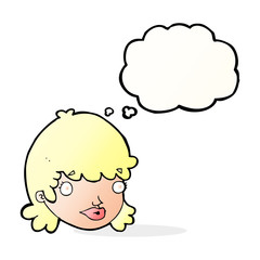 cartoon female face with thought bubble