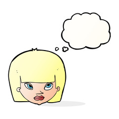 cartoon annoyed woman with thought bubble