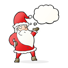 cartoon santa claus with thought bubble