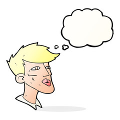 cartoon male model guy with thought bubble