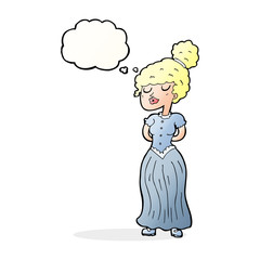 cartoon pretty victorian woman with thought bubble