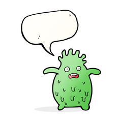 cartoon funny slime monster with speech bubble