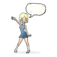 cartoon party girl with speech bubble