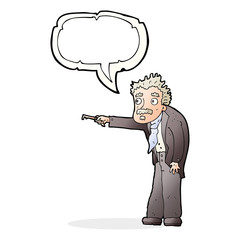 cartoon man trembling with key unlocking with speech bubble