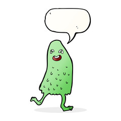 cartoon funny slime monster with speech bubble