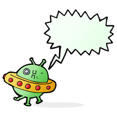 cartoon UFO with speech bubble