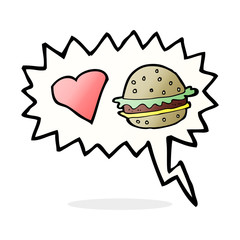 cartoon hamburger with speech bubble