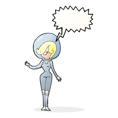 cartoon space woman with speech bubble