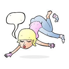 cartoon woman floating with speech bubble