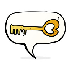 cartoon heart shaped key with speech bubble