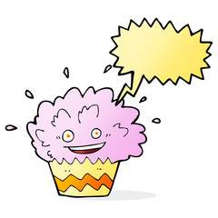 cartoon exploding cupcake with speech bubble