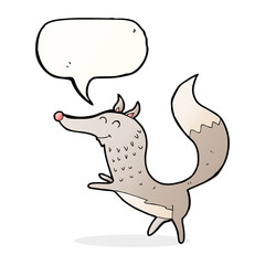 cartoon happy wolf with speech bubble