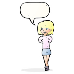 cartoon happy woman with speech bubble