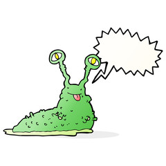 cartoon gross slug with speech bubble