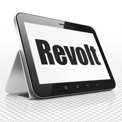 Political concept: Tablet Computer with Revolt on display