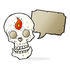 cartoon mystic skull with speech bubble