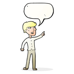 cartoon man pointing with speech bubble