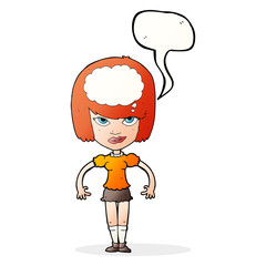 cartoon woman with idea with speech bubble