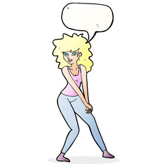 cartoon woman posing with speech bubble