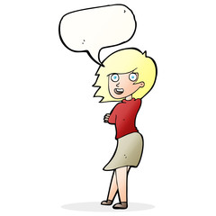 cartoon happy woman with speech bubble