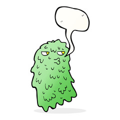 cartoon gross ghost with speech bubble