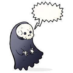 cartoon spooky ghoul with speech bubble