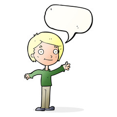cartoon happy boy with speech bubble