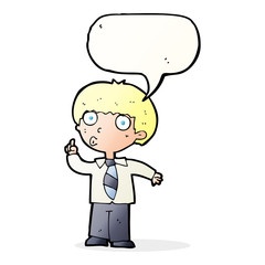 cartoon school boy with question with speech bubble