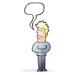 cartoon nervous man with speech bubble