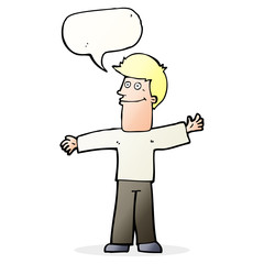 cartoon happy man with speech bubble