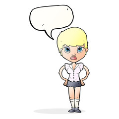 cartoon annoyed girl with speech bubble