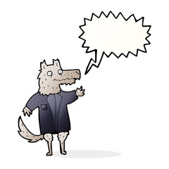 cartoon wolf businessman with speech bubble