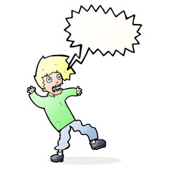 cartoon terrified man with speech bubble