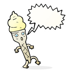cartoon ice cream with speech bubble