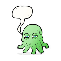 cartoon alien face with speech bubble
