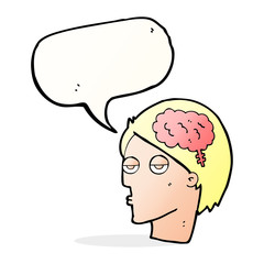 cartoon head with brain symbol with speech bubble