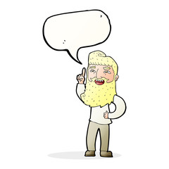 cartoon happy bearded man with idea with speech bubble