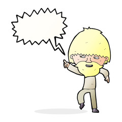 cartoon bearded man pointing and laughing with speech bubble