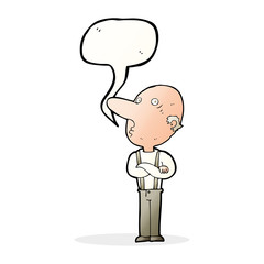 cartoon old man with folded arms with speech bubble
