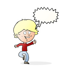 cartoon happy waving boy with speech bubble