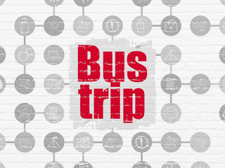 Vacation concept: Bus Trip on wall background