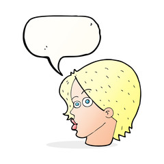 cartoon female face with speech bubble