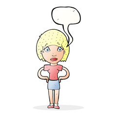cartoon worried woman with speech bubble