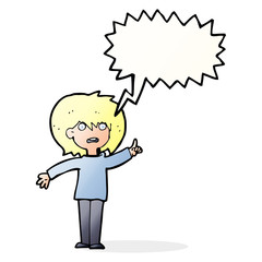 cartoon woman asking question with speech bubble
